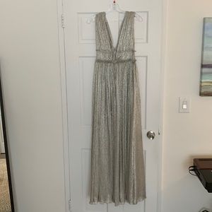 Jonathan Simkhai plunge neck silver metallic dress. Size small.